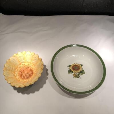 (2) Art Glass and Ceramic Sunflower Bowls