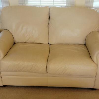 White 2 Cushion Leather Love Seat