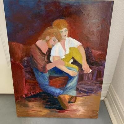 Loving Couple, a Modern Gallant Scene, Original Painting by an Award Winning Local Artist