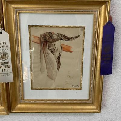 (2) Gilt Gold Framed Pictures with Award Ribbons by an Award Winning Local Artist