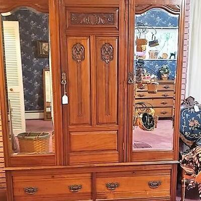 Vintage Craved Armoire with 2 mirrors
