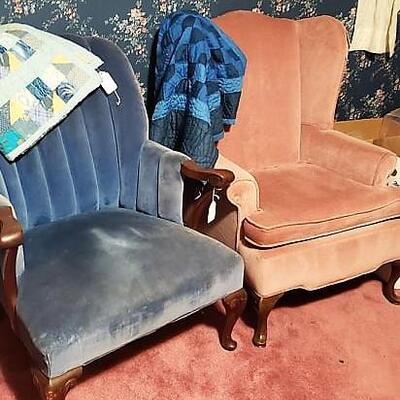 Vintage Blue Velvet Chair. Vintage Rose Velvet Chair