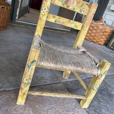 Made in Mexico hand-painted child's chair with rush seat