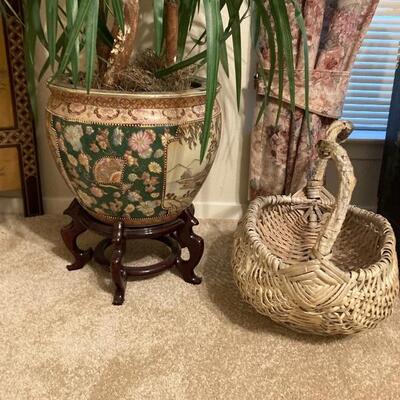 Chinese planter and wicker basket