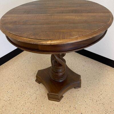 Indian Wood Round Table with Twisted Pedestal Base.  30