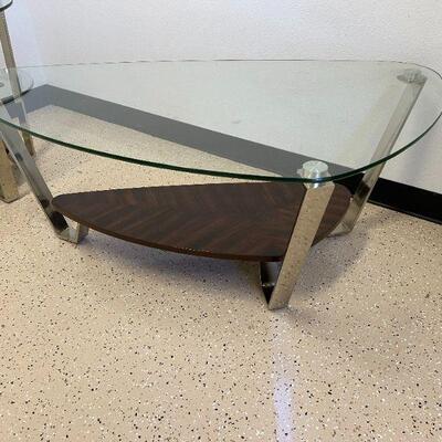 Glass Top, Metal Fram, Wood Shelf Coffee Table. 49
