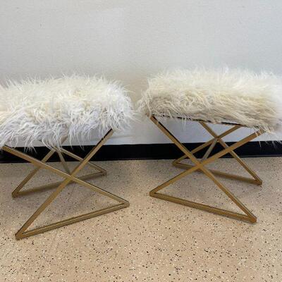 Cute White Faux Fur Bench with Gold Legs. 20