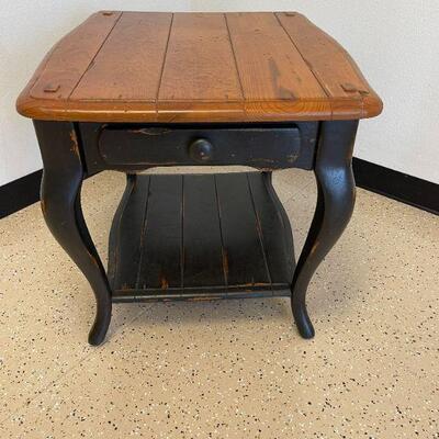 Antiqued Black Base with Wood Top End Table. 24 1/2