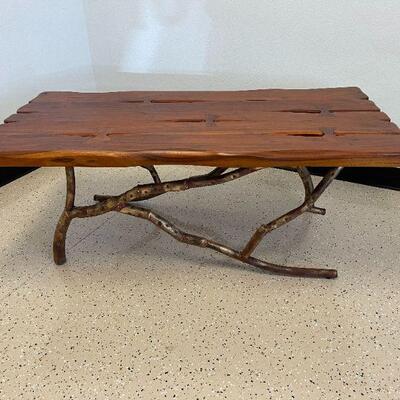 Rustic Wood Coffee Table with Metallic Wood Legs 48