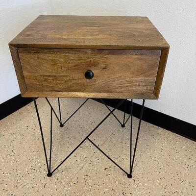 Modern Wood Side Table with Metal Base (2 Available). 18 1/2