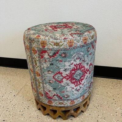 Tapestry Ottoman with Decorative Wood Base