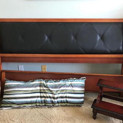 King size bed frame with leather cushion inset $275
bed steps $45