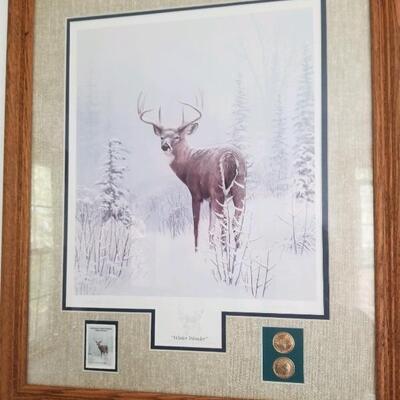 : National Parks Series 1990, “Winter Wonder” framed print with stamp & medal