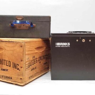 #2698 • Tomatoes Unlimited Inc King City - California Wooden Crate, Brinks Lock Box, And Brief Case
