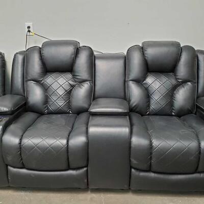 #2801 • Black Leather Love Seat: Black Leather Love Seat Measurements: Height: 43