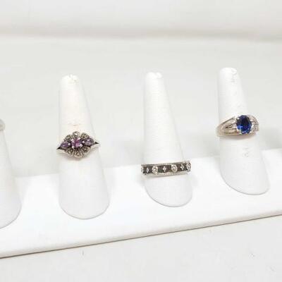 #916 • 5 Vintage Sterling Silver Rings 32.3g, Weighs Approx 32.3g Sizes 4.5-12. 
