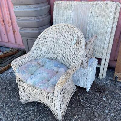 #80016 • Wicker Chair, Chest, Foot Rest and Head Boards. 