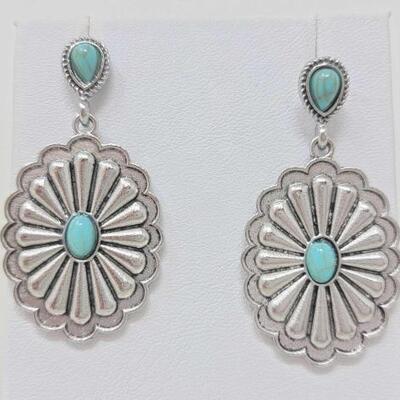 #964 * Fashion Earrings with Turquoise Stone 14.2g