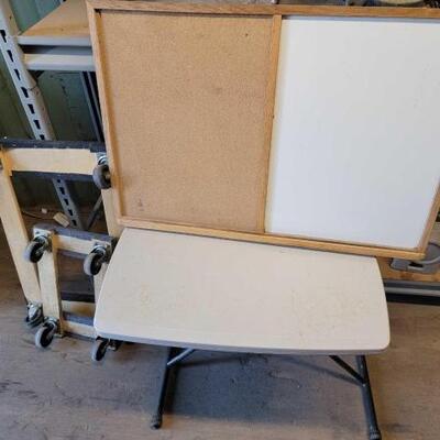 #3002 • White/Pin Board, Lifetime Portable Adjustable Table and (2) Furniture Dollys. .