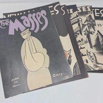#2904 • (5) Vintage The Masses Magazine Issues from June 1916 - December 1926 and (1) The New Masses.