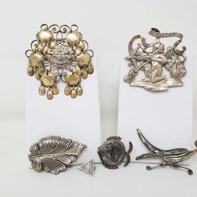 #950 • 6 Sterling Silver Brooches 47.8g