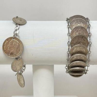 #946 • 2 Foreign Currency Sterling Silver Bracelets 90.1g
