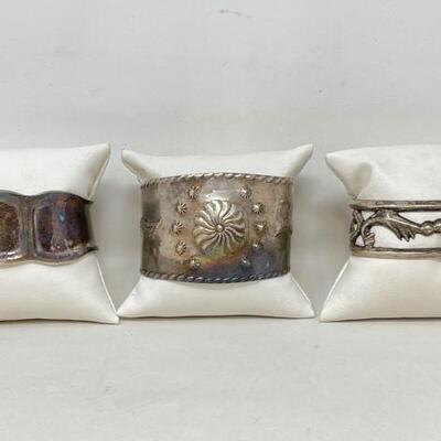 #936 • Native American Sterling Silver Cuffs, 114.3 g. Weighs Approx 114.3g Width Approx 3/8