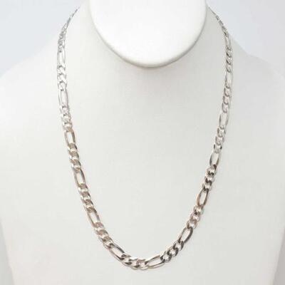#928 • Figaro Sterling Silver Chain 19.3g . Weighs Approx 19.3g, Measures Approx 19