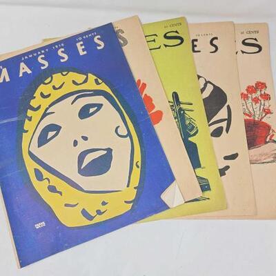 #2906 • (5) Vintage The Masses Magazine Issues from January 1916 - May 1916
