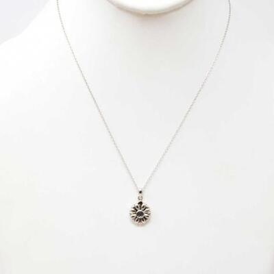 #926 • Sunflower Sterling Silver Necklace .925 Flower Opens With Message 