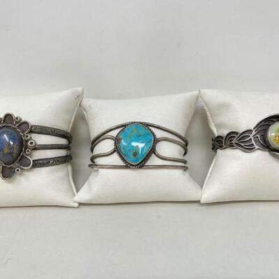#940 • Native American Sterling Silver Cuffs, 119.9g. Weighs Approx 119.9g.