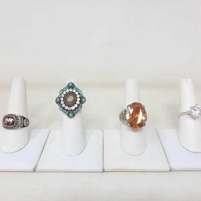 #1102 • Costume Jewelry: (4) Fashion Rings Ring Sizes 7-9.5.