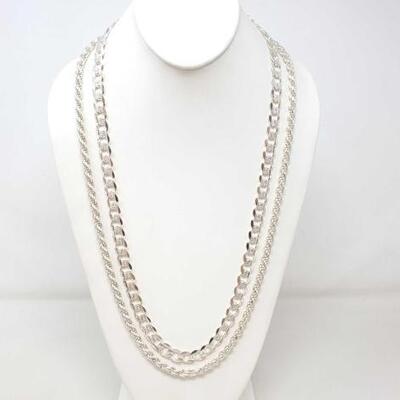 #900 • 2 Sterling Silver Chains,189g. Weighs Approx 189g, Measures Approx 28