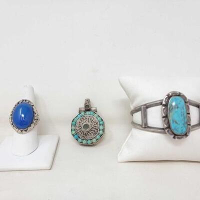 #984 • Sterling Silver Jewelry with Turquoise and Blue Stones 94.2g. 