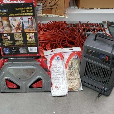 #2830 • Heater/ Cooler, Power Cord, Rope, Folding Hand Truck. Heater/ Cooler, Power Cord, Rope, Folding Hand Truck.
