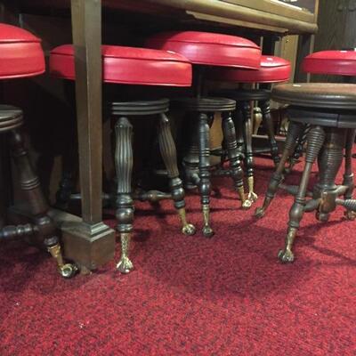 Antique Wood Piano Stools with Glass Marble Cast Iron Claw Feet