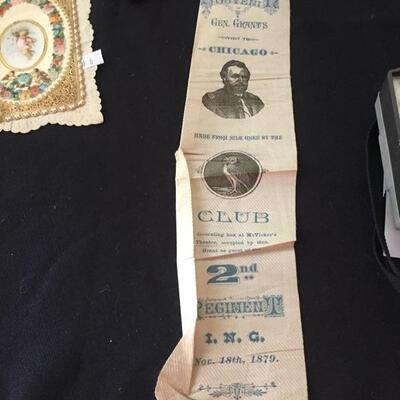 Silk Political Ribbon from 1879 Visit of Gen. Ulysses S. Grant to Chicago's McVicker's Theater