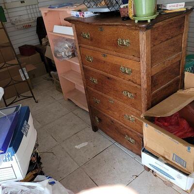 antique oak chest of drawers, many small pieces of decor, etc.