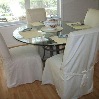 54 inch Round Glass Top Table with Metal Base and 4 Chairs
