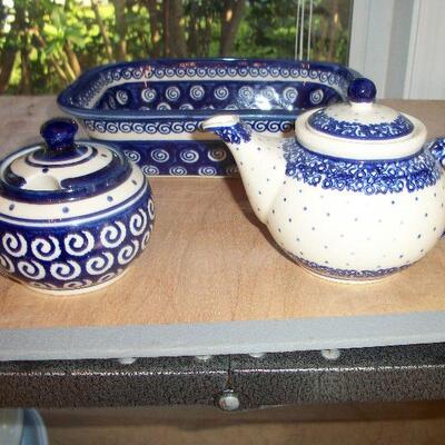 Polish Pottery Teapot and Creamer