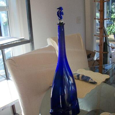 Cobalt Blue Bottle with Seahorse Stopper