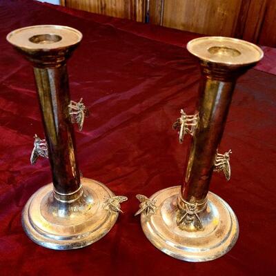 Thistle and Bee sterling candle sticks