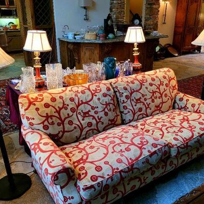 Custom sofa with dog pattern upholstery