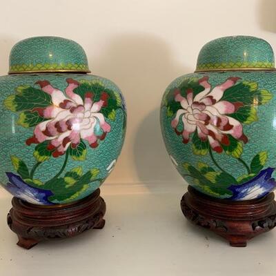 Covered Cloisonne Matching Ginger Jars