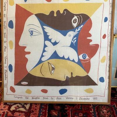 Picasso the Peace Dove Scarf framed and matted - cotton