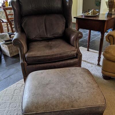 Leather chair & ottoman 1 of 2