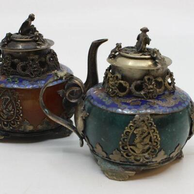 Two Chinese  Cloisanne & Silver Teapots