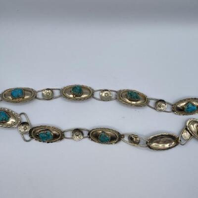 Navajo Silver & Turquoise Belt, tl weight 8 ounces