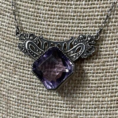 Sterling Silver Necklace with Amethyst &