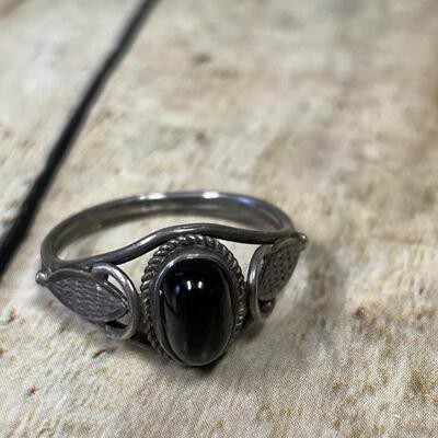 925 Silver Ring with Black Nephrite Stone Size 7